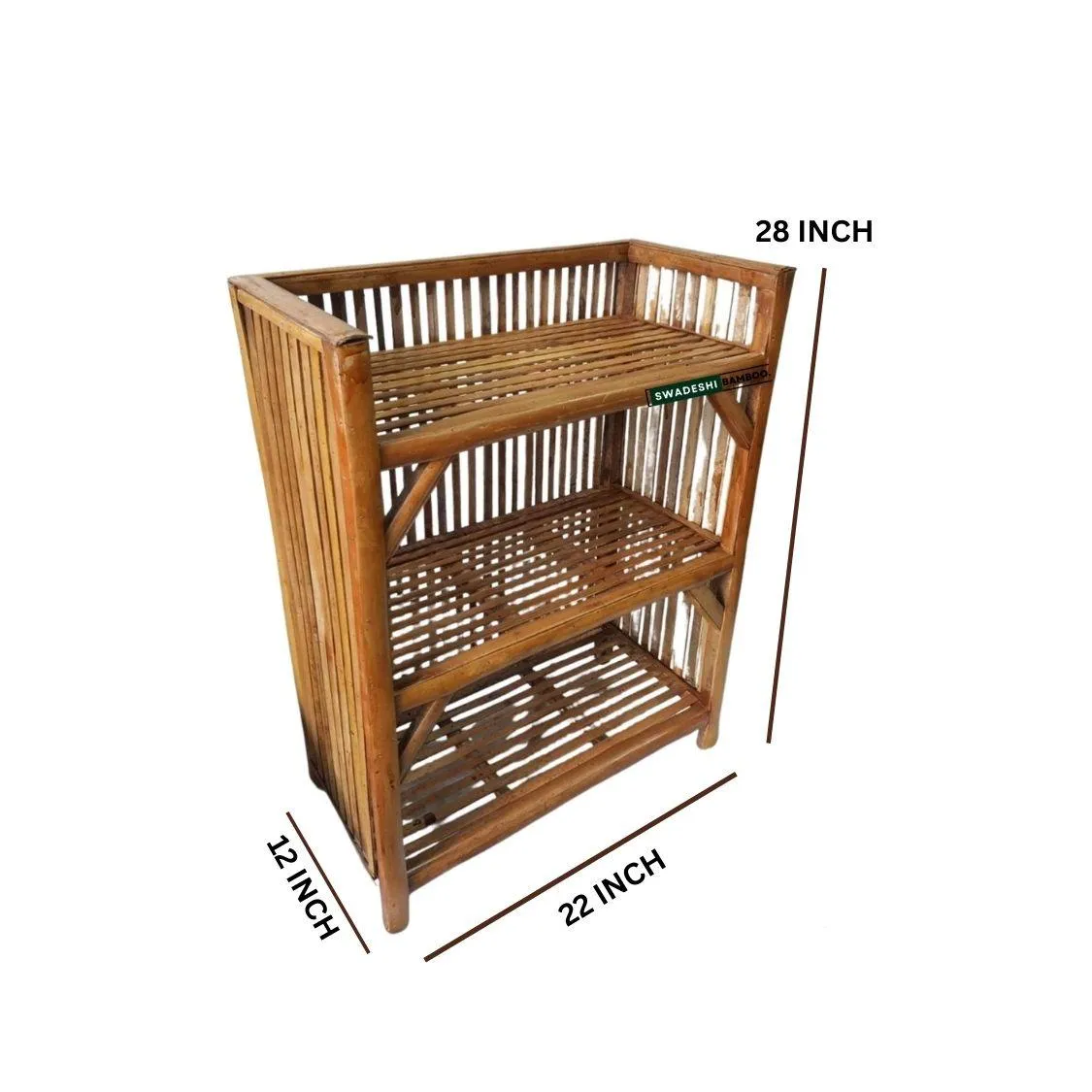 Bamboo 3-Tier Shoe & Utility Rack - Medium 22x12x24" for Home & Office